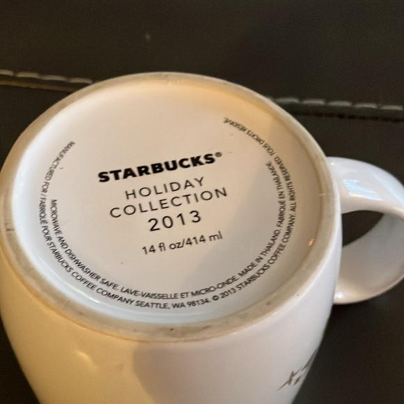 STARBUCKS Coffee Tea Cup Mug 2013 Holiday Collection Green Gold White 14oz - Picture 5 of 6